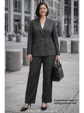 Pendleton Gray Pinstripe Wool Pant Suit Women’s 12 Vintage Made USA